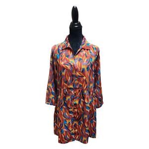 YCOO PARIS Psychedelic Size Small S Rust Red Mix Women's Smock Shirt Dress